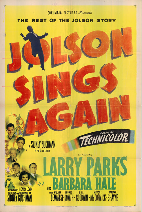 jolson sings again 1949 one sheet poster folded